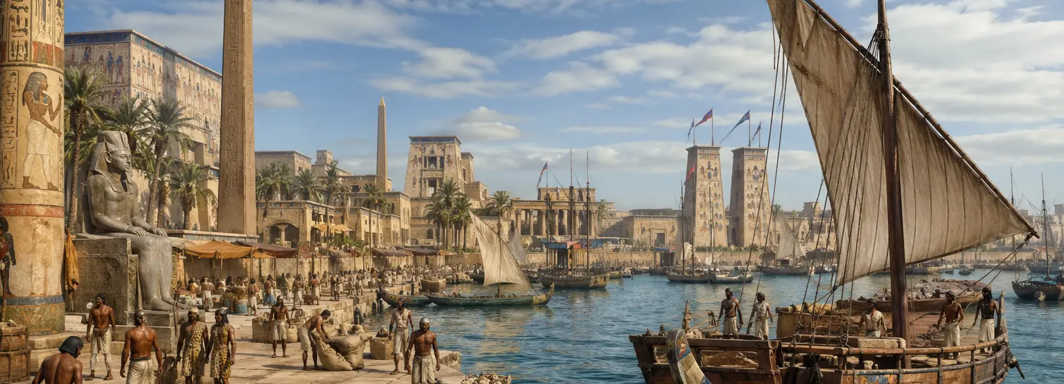 An AI-generated fanciful view of ancient Egypt.